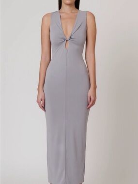 Bayse Brand Twist-Front Maxi Dress in Light Gray